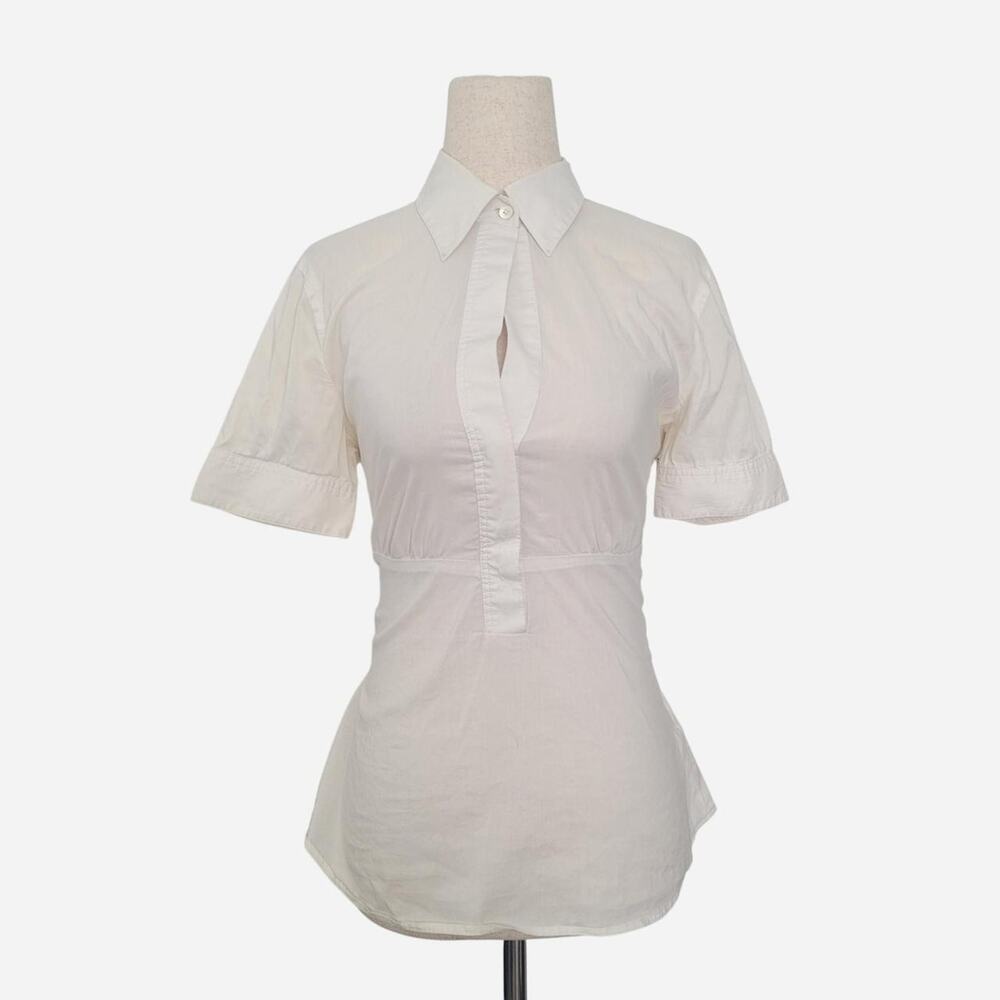 Vintage Y2k BCBG Button Up Tie Back Blouse Size S White Preppy Coquette Office